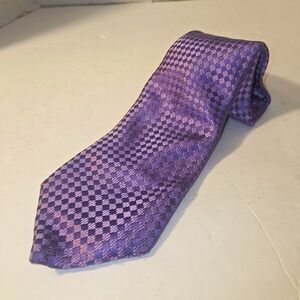 Canali Men's Silk Tie Purple Woven Geometric Pattern Logo Accent Classic